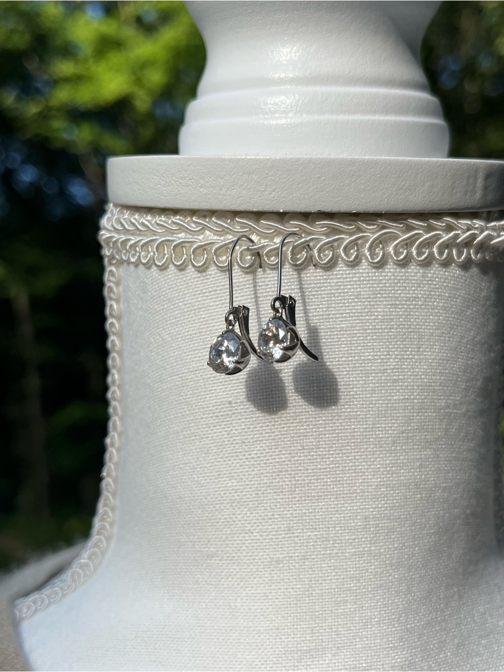 QVC 14K Gold CZ Leverback Dangle Earrings Clear Round Cubic Zirconia 2g - Picture 13 of 16